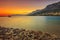 The famous Croatian riviera at sunset,Makarska,Dalmatia,Croatia