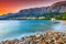 The famous Croatian riviera at sunset,Makarska,Dalmatia,Croatia