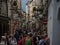 Famous crowded pedestrian zone shopping street Getreidegasse in historic old town of Salzburg city Austria alps Europe