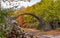 Famous Devil& x27;s Bridge in Azalea and Rhododendron Park Kromlau, Germany under construction until October 2020