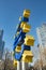 Famous euro sign in Frankfurt am Main under blue sky