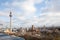 The famous Fernsehturm television broadcasting tower at Alexanderplatz in downtown Berlin, Germany