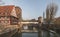 The famous Former Wine Depot Weinstadel and Water Tower Wasserturm over the river Pegnitz and  Henkersteg and Henkerhaus