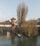 The famous Former Wine Depot Weinstadel and Water Tower Wasserturm over the river Pegnitz and  Henkersteg and Henkerhaus