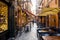 Famous gastronomical street in Bologna, Italy