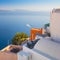 Famous Geometry and colors of sunny Santorini, Greece. Conceptual Artistic Fragments