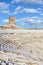 Famous Greek Theatre in Syracuse, Sicily, Italy with blue sky. Ancient site, historical landmarks. Popular tourist attraction.