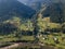 Famous green tourism village Kryvorivnia in Carpathians mountains at summer, typical landscape in Hutsulshchyna National Park in