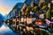 Famous Hallstatt village in the Alps at sunset, Austria