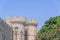 Famous historic medieval fortress door in Greek Rhodes old town