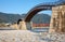 The famous historical wooden arch Kintai Bridge in Iwakuni city in the fall, Japan