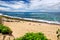 Famous Hookipa beach, popular surfing spot filled with a white sand beach, picnic areas and pavilions. Maui, Hawaii.