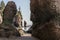 Famous Hopewell Rocks geologigal formations at low tide biggest tidal wave Fundy Bay New Brunswick Canada