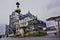 Famous Hundertwasser architecture building Spittelau trash incineration factory in a cloudy day