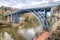 The famous Iron Bridge rises over the River Severn