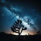 The famous Joshua Tree stand in the night sky with Milky Way above