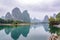 Famous landscape of rocks and water by Li River in Guangxi region, Guilin, China