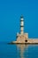 Famous lighthouse in bay in Chania