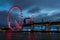 Famous London ferris wheel in city center.