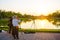 The famous lookout for tourist who love taking a photo of iconic building at water pond of Suan Luang Rama IX Park.