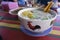 Famous Malaysian desserts called cendol. Red bean, sweet corn, r