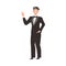 Famous Man Celebrity in Elegant Suit Standing and Waving Hand Vector Illustration