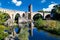 Famous medieval bridge of Besalu, Girona, Catalonia, Spain