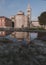 Famous medieval St. Donatus church built on Roman forum in Zadar with reflections in water