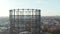 Famous metal structure in Berlin, Germany Gasometer or Gas holder in Schoneberg, Aerial Wide View