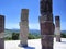 Famous Mexican Tula pyramids and statues from Toltec Empire near Teotihuacan site