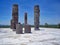 Famous Mexican Tula pyramids and statues from Toltec Empire near Teotihuacan site