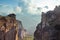 Famous monastery in Meteora Greece Kalambaka against sky clouds