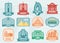 Famous monuments and landmarks collection labels. Travel and Tourism concept. Vector