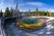 Famous Morning Glory Geyser in Yellowstone National Park, in fisheye lens