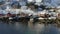 Famous multicolored wooden fishing houses rorbu on a sea shore