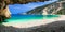 Famous Myrtos beach in Cefalonia island, view from the cave. Greece