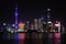 Famous night cityscape in Shanghai China
