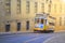 Famous old historic tourist yellow tram in Lisbon