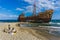 The famous, old and rusty shipwreck Agios Dimitrios in Gythio of Peloponnese in Greece