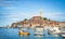 Famous old town of Rovinj with historic Mediterranean harbour