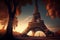 Famous Parisian landmarks illuminated at dusk ,generative AI