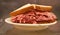 Famous Pastrami on rye sandwich served in New York Deli