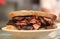 Famous Pastrami on rye sandwich served in New York Deli