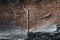 famous petroglyphs at Cape Besov nos in Lake Onega, an image of a man with a cross on one side and a fish on the other