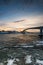 The famous photospot on the bridge for photgraphing the iconic red stilt houses on the coast in the village  HamnÃ¸y on the