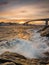 The famous photospot on the bridge for photgraphing the iconic red stilt houses on the coast in the village  HamnÃ¸y on the