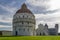 The famous Piazza dei Miracoli square and the leaning tower, in the historic center of Pisa, Italy, completely deserted