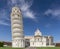 The famous Piazza dei Miracoli square and the leaning tower, in the historic center of Pisa, Italy, completely deserted