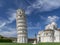 The famous Piazza dei Miracoli square and the leaning tower, in the historic center of Pisa, Italy, completely deserted