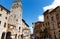 Famous Piazza della Cisterna in San Gimignano. Unesco heritage. Italy